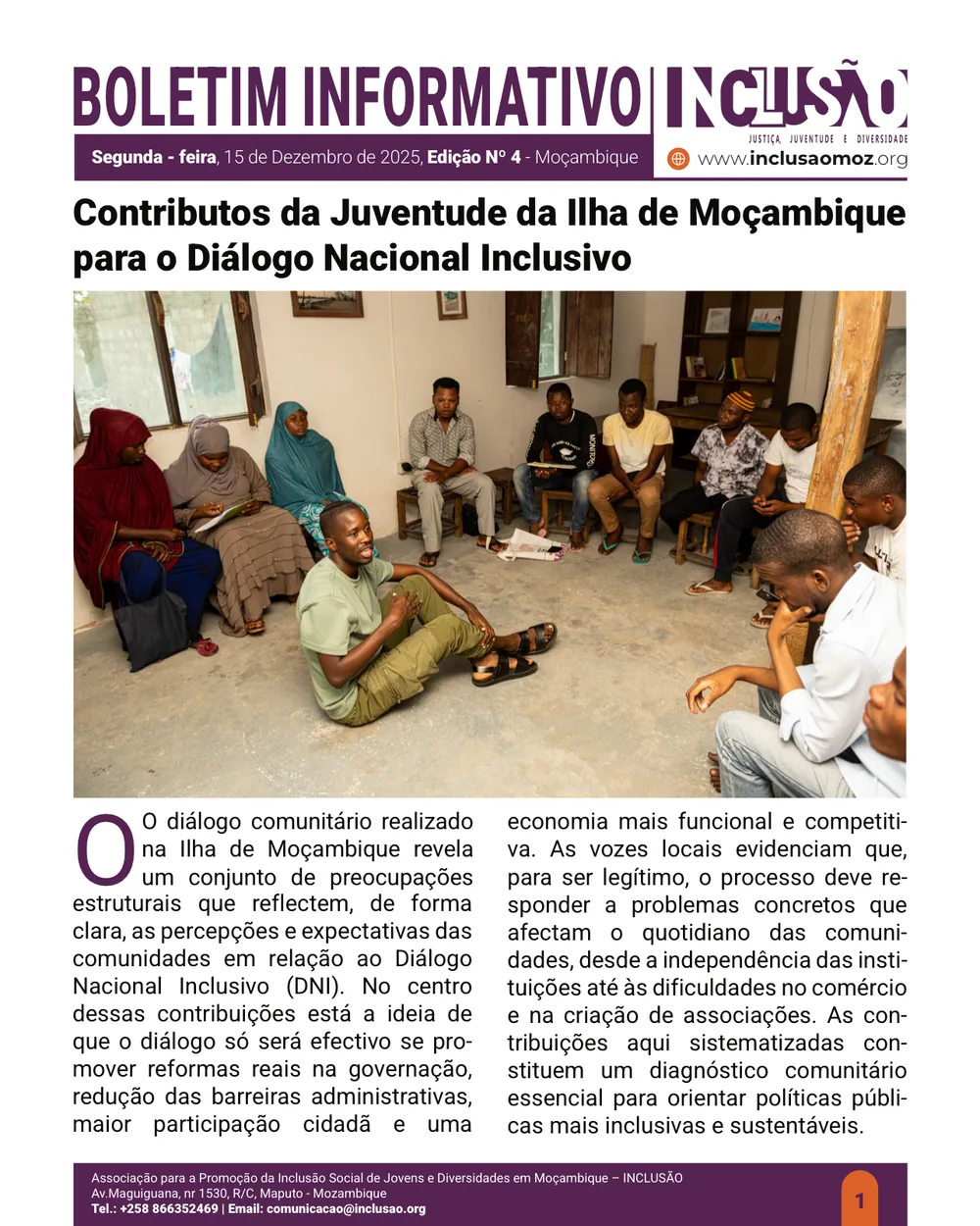 Contributos da Juventude da Ilha de Moçambique para o Diálogo Nacional Inclusivo